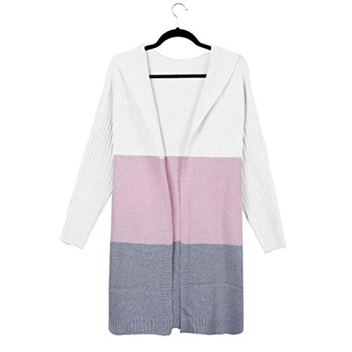 Posional Suéter de Punto de Manga Larga con Capucha de Rayas Casual para Mujer Abrigo de Cardigans Largos