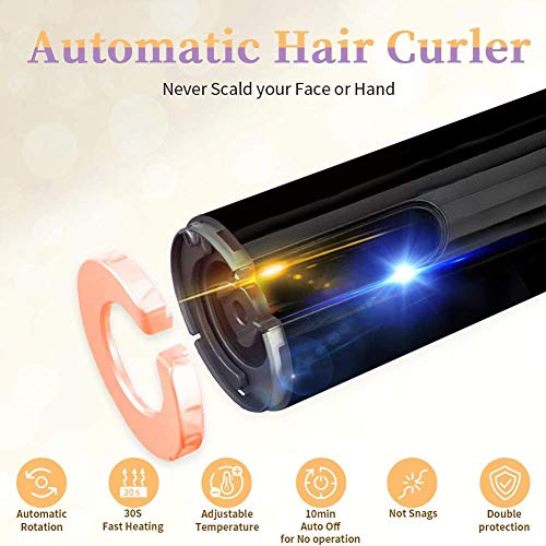 Rizador de Pelo Automático Inalámbrico USB Multifunción Recargable Rizador con Pantalla LCD, Temporización y Control de Temperatura Ajustable para Cabello Largo y Corto, Viajes y Uso Doméstico,Negro