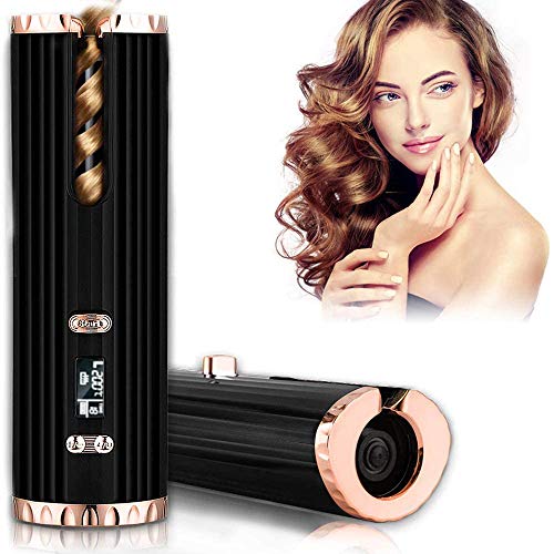 Rizador de Pelo Automático Inalámbrico USB Multifunción Recargable Rizador con Pantalla LCD, Temporización y Control de Temperatura Ajustable para Cabello Largo y Corto, Viajes y Uso Doméstico,Negro