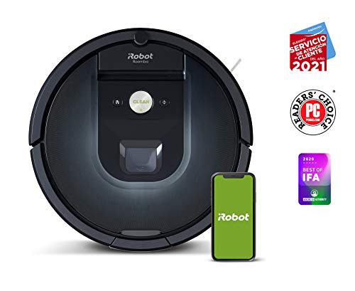 Robot aspirador iRobot Roomba 981 Alta potencia y Power Boost, Recarga y sigue limpiando, Óptimo mascotas, Cepillos antienredos, Dirt Detect, Sugerencias personalizadas, Compatible asistentes voz