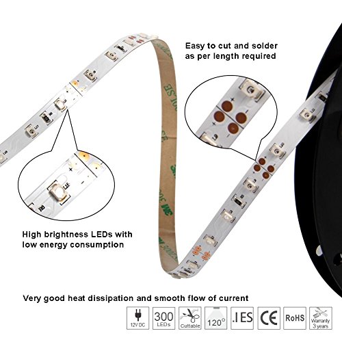 Signcomplex Tira de LED flexible 3528 SMD Cinta de LED con 3M cinta autoadhesiva 5m un carrete 12V DC (Rojo)