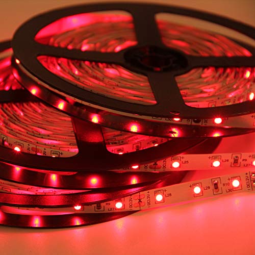 Signcomplex Tira de LED flexible 3528 SMD Cinta de LED con 3M cinta autoadhesiva 5m un carrete 12V DC (Rojo)