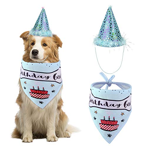 SlowTon Juego de pañuelo y Sombrero de cumpleaños para Perro, Accesorio de Babero Triangular con Sombrero de Fiesta de cumpleaños Ajustable Bufanda Triangular Transpirable Decoraciones