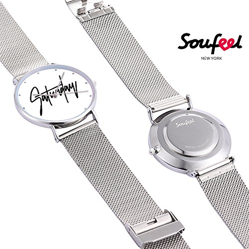 SOUFEEL Reloj Personalizado Foto y Grabado Caracteres Analógico de Cuarzo de Pulsera Malla De Banda Plata Impermeable Ultra-delgada Clásico Regalo para Familia Mujer Novia Bebe Nuevo con Caja Elegante