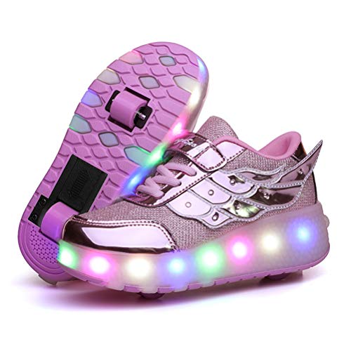 SRD-USB Recargable LED Luz Moda Aire Libre Parpadea Ajustable Rueda Roller Automática de Skate Zapatillas con Ruedas Zapatos Patines Deportes Zapatos Sneakers Running Shoes para Unisex Niños Niñas