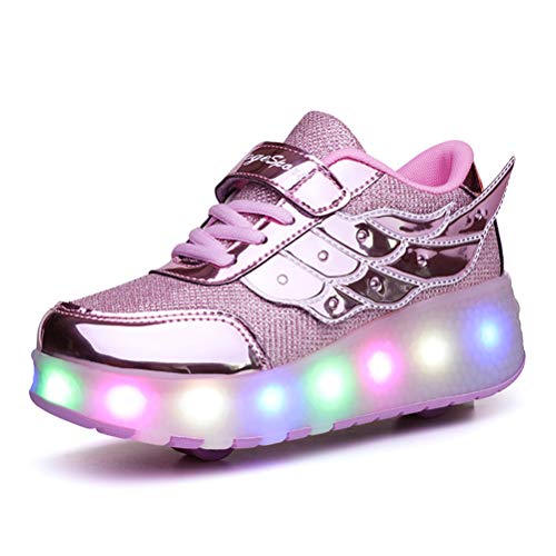 SRD-USB Recargable LED Luz Moda Aire Libre Parpadea Ajustable Rueda Roller Automática de Skate Zapatillas con Ruedas Zapatos Patines Deportes Zapatos Sneakers Running Shoes para Unisex Niños Niñas