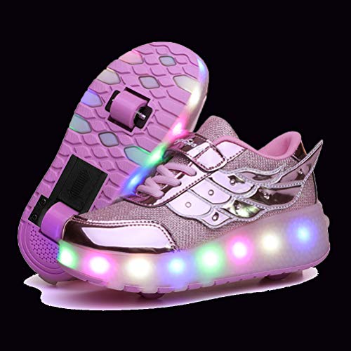 SRD-USB Recargable LED Luz Moda Aire Libre Parpadea Ajustable Rueda Roller Automática de Skate Zapatillas con Ruedas Zapatos Patines Deportes Zapatos Sneakers Running Shoes para Unisex Niños Niñas