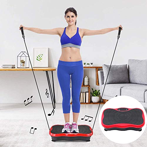 TOPQSC Plataforma Vibratoria 120 kg Máquina De Ejercicio Vibración, Motor Silencioso con Control Remoto y Bandas de Elásticas Peso, Pantalla LED, Entrenador para el Cuerpo y Masaje (Rojo)