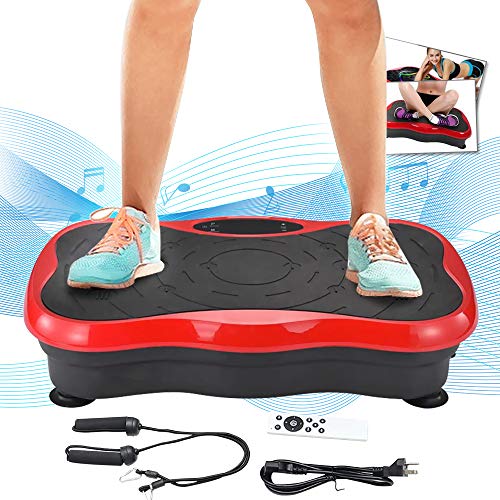 TOPQSC Plataforma Vibratoria 120 kg Máquina De Ejercicio Vibración, Motor Silencioso con Control Remoto y Bandas de Elásticas Peso, Pantalla LED, Entrenador para el Cuerpo y Masaje (Rojo)