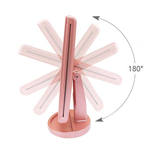 WEILY Espejo de Maquillaje, 1x / 2X / 3X Magnificación Triple Espejo Plegable Lámpara LED con 36 Luces LED Pantalla táctil y Carga USB Rotación de 180 Grados con mostrador (Oro Rosa)