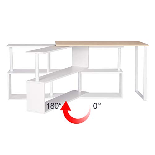 WOLTU Mesa de Ordenador Escritorio Puede Girar el Angulo Mesa de Trabajo PC Mesa Portátil con Estantes 120x100x74cm (WxDxH) MDF Roble Claro TS65hei