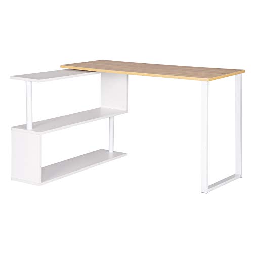 WOLTU Mesa de Ordenador Escritorio Puede Girar el Angulo Mesa de Trabajo PC Mesa Portátil con Estantes 120x100x74cm (WxDxH) MDF Roble Claro TS65hei