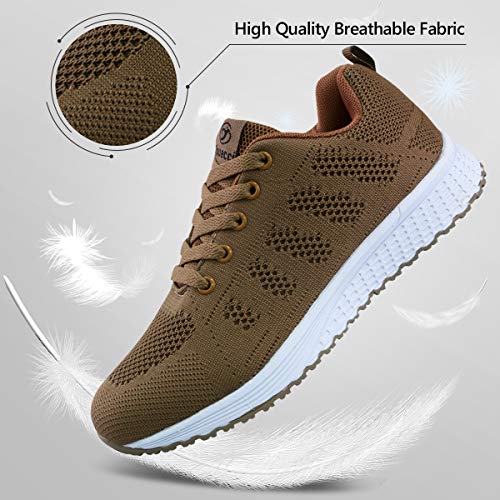 Youecci Zapatillas de Deportivos de Running para Mujer Deportivo de Exterior Interior Gimnasia Ligero Sneakers Fitness Atlético Caminar Zapatos Transpirable Caqui 37 EU