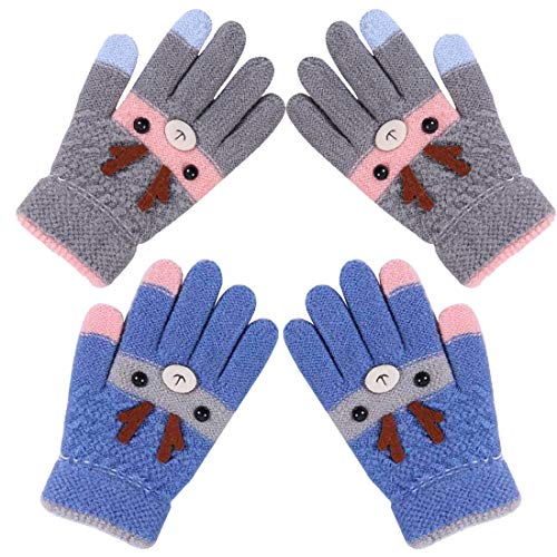 YUESEN Guantes de Punto Niños 2 Pares Invierno Guantes de Punto para Niño, Completos Dedos Guantes Niños cálidos, Manoplas con Forro de Felpa esquí, Snowboard, Juego, Corre