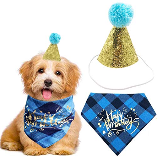 YUESEN Sombrero de Cumpleaños para Perros Bufanda triángulo de algodón con Lindo Sombrero de Fiesta de cumpleaños para Perritos, Gran Disfraz de cumpleaños para Perro, Regalo y decoración de Fiesta(