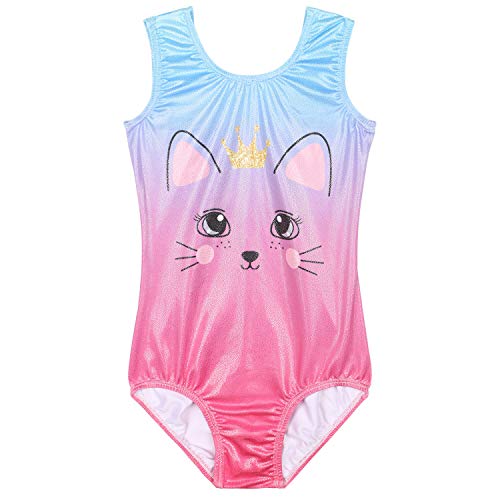 ZNYUNE Niña Maillots Gimnasia sin Manga 229 Gato Rosa 4A