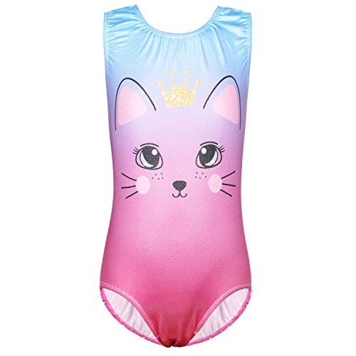 ZNYUNE Niña Maillots Gimnasia sin Manga 229 Gato Rosa 4A