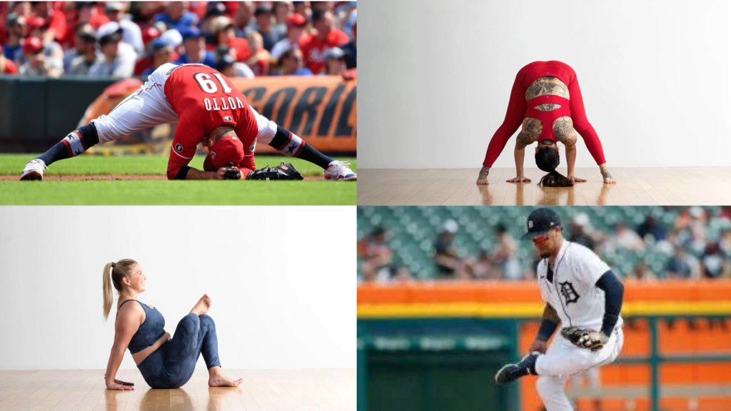 ¿Alguien se ha dado cuenta de que los estiramientos de béisbol se parecen MUCHO a las posturas de yoga? Nosotros sí.